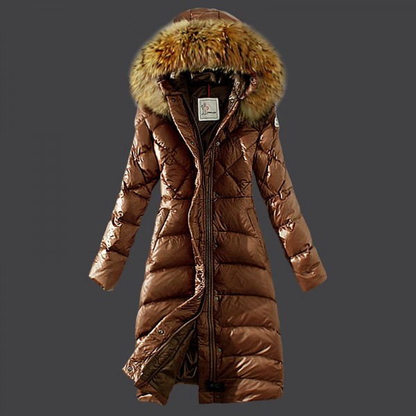 Moncler Donna sottile lungo Giù cappotto caffè uscita M1115